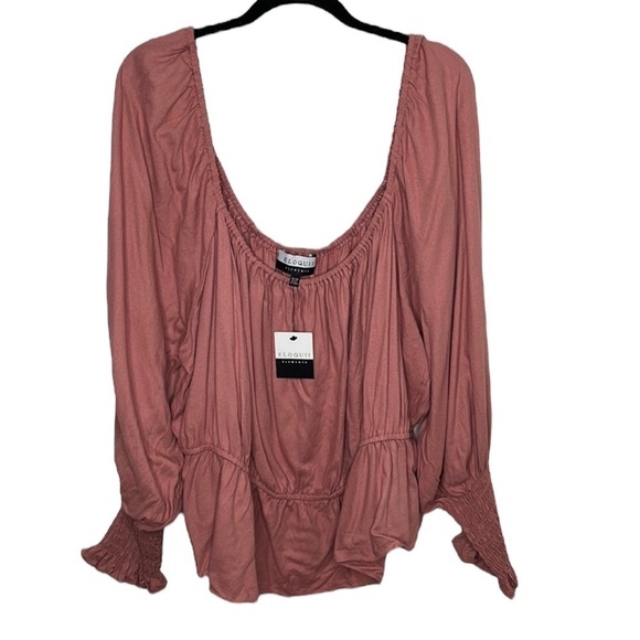 NWT Eloquii Elements Rose Smocked Off Shoulder Long Sleeve Blouse Sz 26/28 - Picture 1 of 5